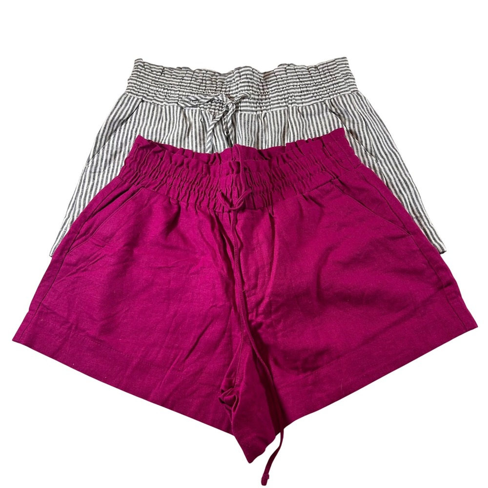 NWOT A New Day Linen Blend Shorts Bundle Pink/Grey Striped Smocked Waist S 2PK